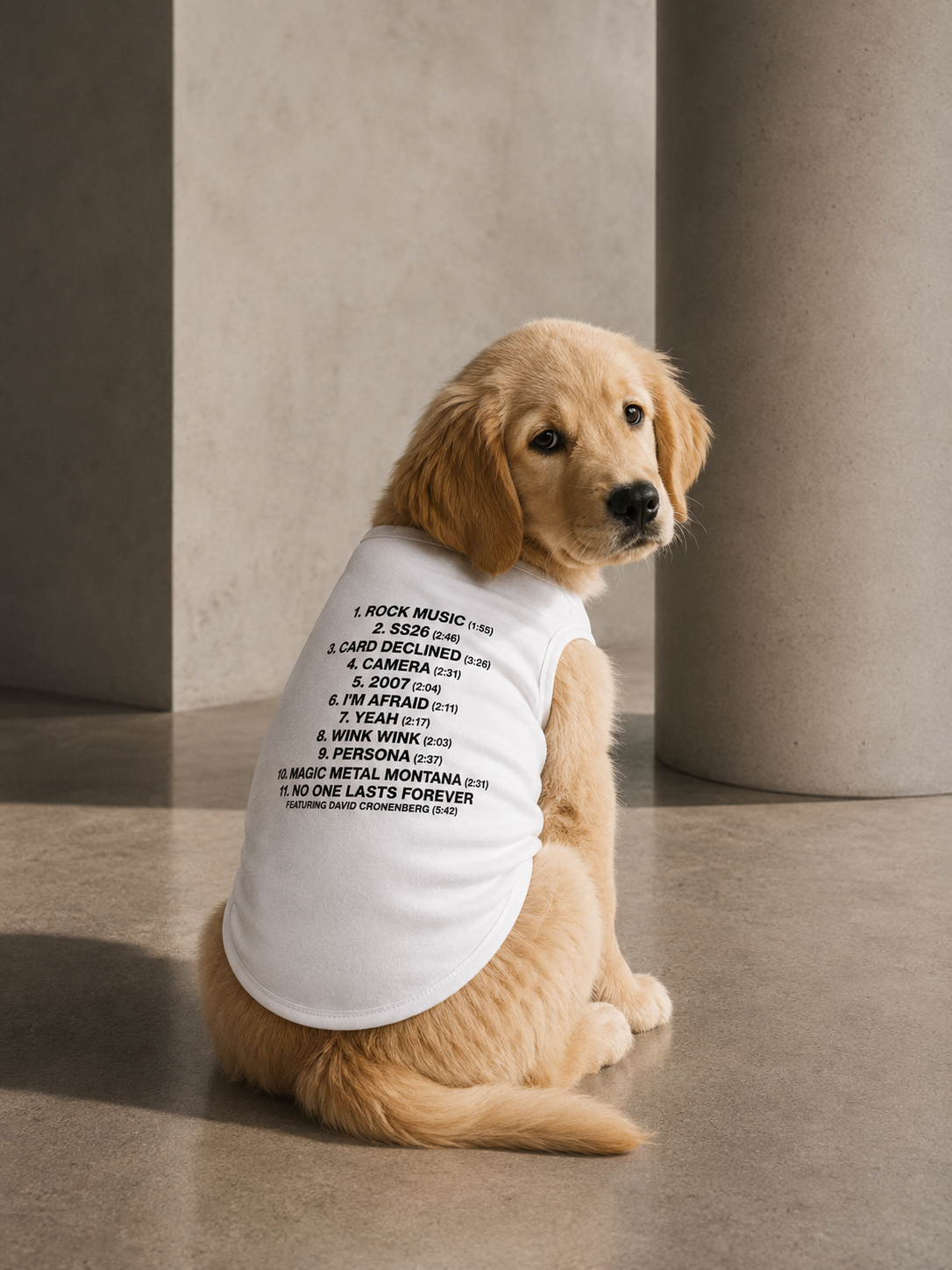 MUSIC, FASHION, FILM TRACK LIST DOG TEE
