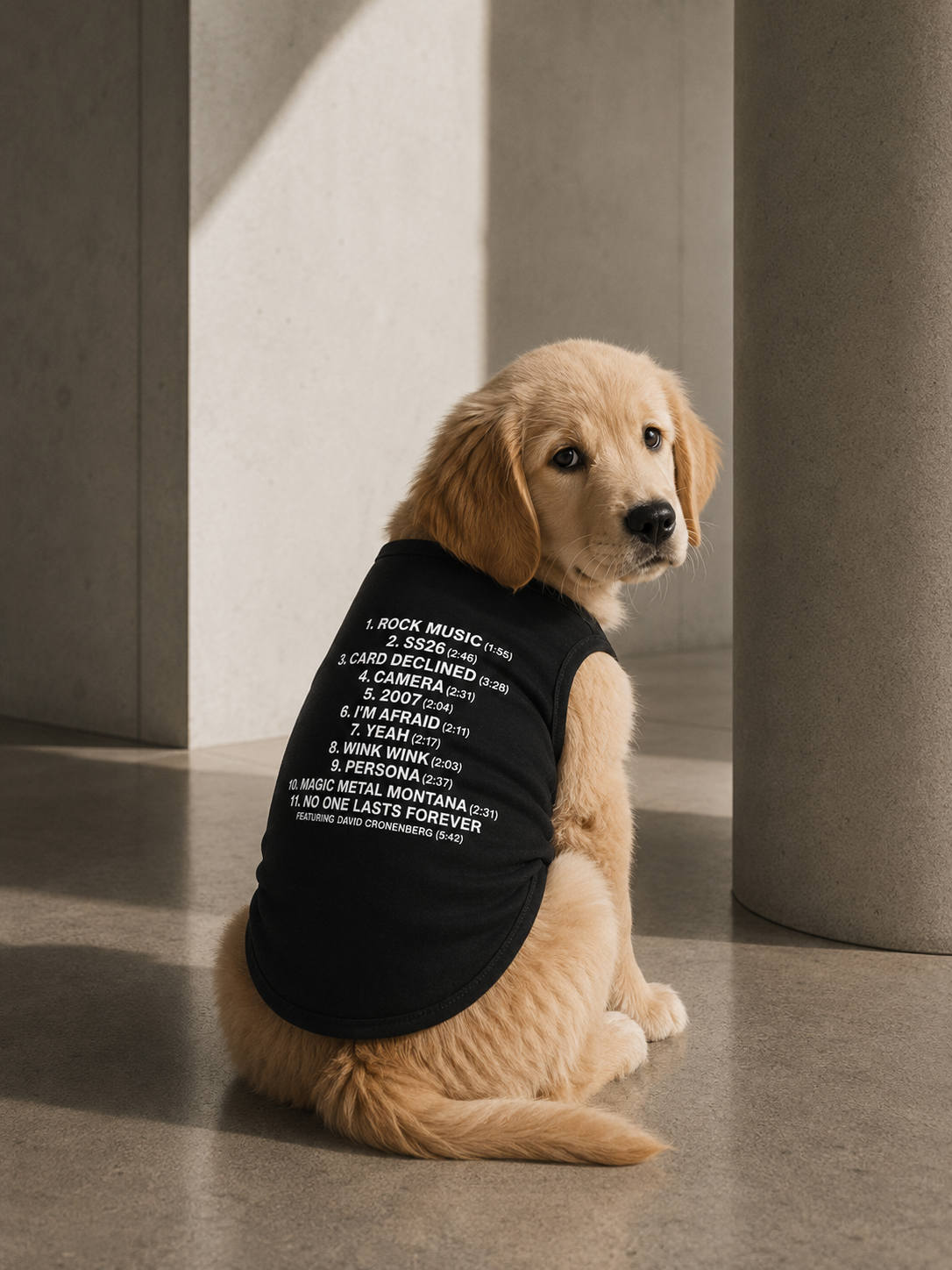 MUSIC, FASHION, FILM TRACK LIST DOG TEE